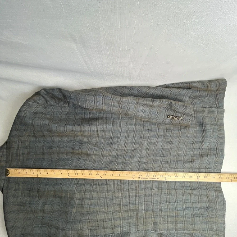Flynt Sparrow‎ 44R Linen Blazer Gray Plaid Ticket Pocket Summer Sport Coat